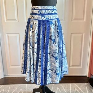 Vintage By Deep Los Angeles Blue and White Paisley and Lace A-line Cotton Skirt